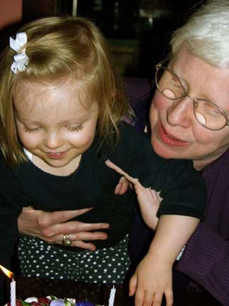 Eva and me and my  birthday cake. Susan Shie 2006.