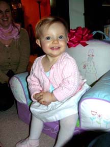 Eva and her birthday chair. Susan Shie 2005.