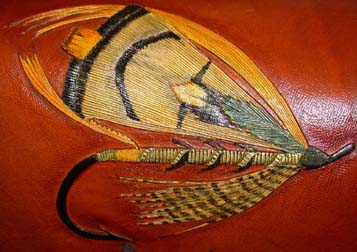 Cella Bag - Salmon fly detail on flap. James Acord 2005.