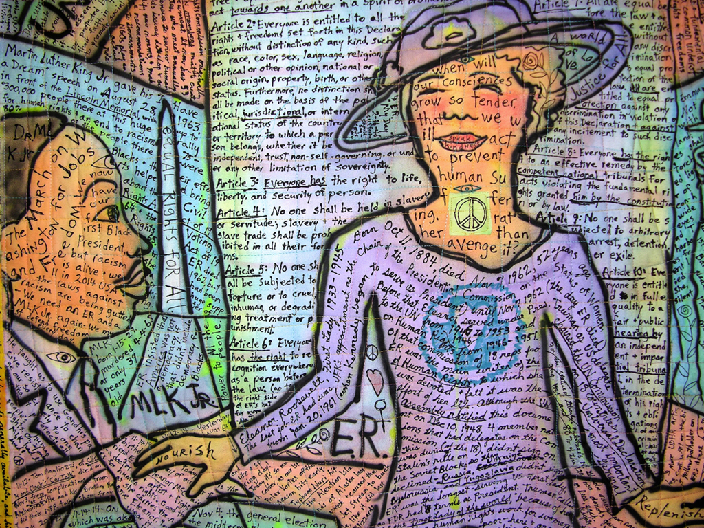 ER: Eleanor Roosevelt-Page of Potholders in the Kitchen Tarot. detail view. ©Susan Shie 2014