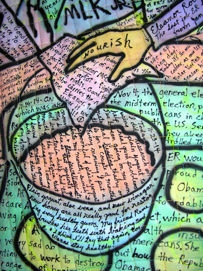 ER: Eleanor Roosevelt-Page of Potholders in the Kitchen Tarot. detail view. ©Susan Shie 2014