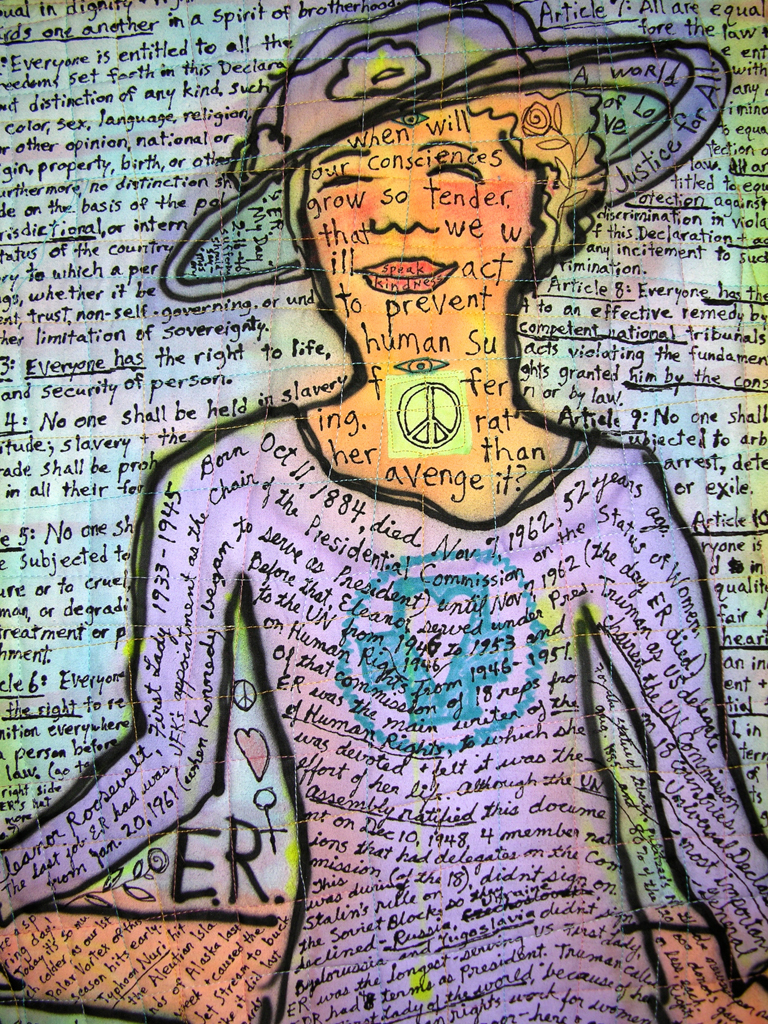 ER: Eleanor Roosevelt-Page of Potholders in the Kitchen Tarot. detail view. ©Susan Shie 2014