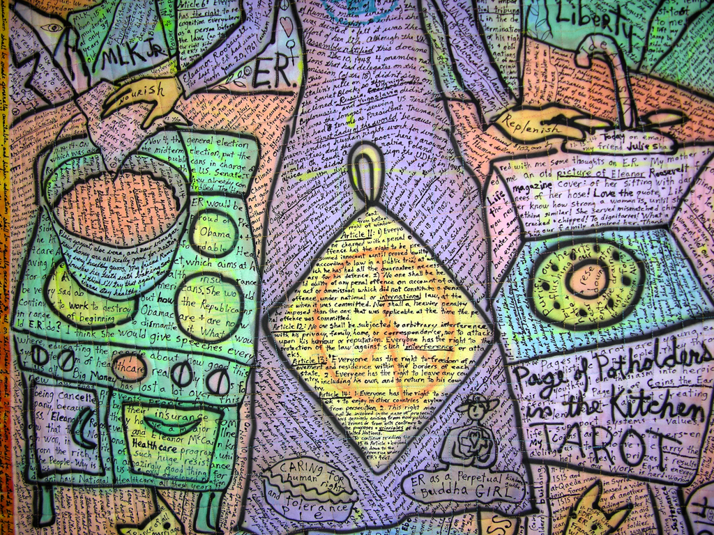 ER: Eleanor Roosevelt-Page of Potholders in the Kitchen Tarot. detail view. ©Susan Shie 2014