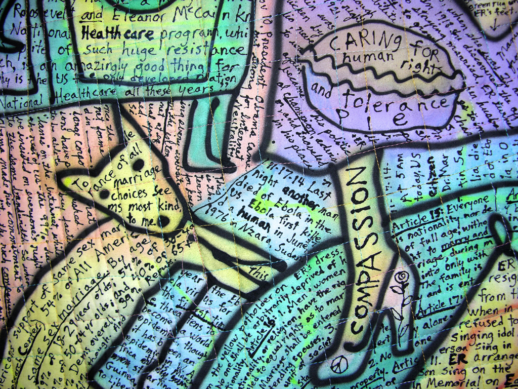 ER Eleanor Roosevelt-Page of Potholders in the Kitchen Tarot. detail view. ©Susan Sbie 2014.