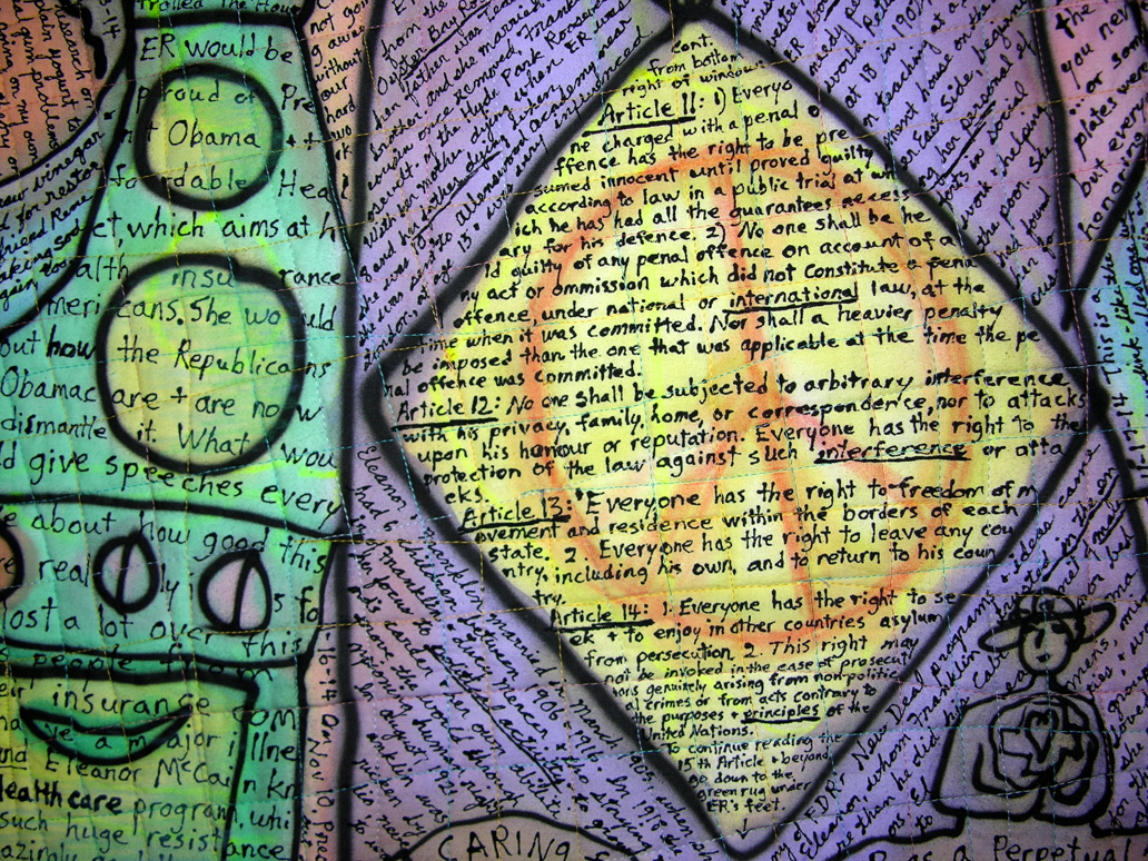 ER: Eleanor Roosevelt-Page of Potholders in the Kitchen Tarot. detail view. ©Susan Shie 2014