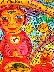 pbg-9: Root Chakra Buddha Girl with Duct Tape Peace Charm.Susan Shie 2003.