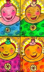 Four of 30 little paintings of St Q Susan Shie 1998.
