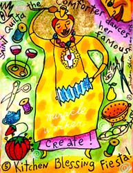St Quilta Dances Her Famous Kitchen Blessing Fiesta #5.  Susan Shie 1998.
