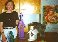 Jane Beckwith and her birdhouses.