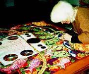 Me, sewing on the Stove quilt.
