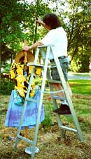 Jimmy working on the new scarecrow.Susan Shie 2001.