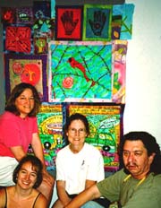 Jimmy and students with group quilt Susan Shie 2001.