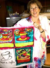 Vicki and her paintings.�Susan Shie 2002.