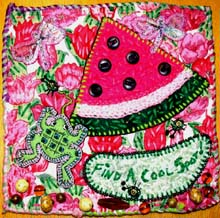 Joyce Leahy's watermelon sampler.�Susan Shie 2002.
