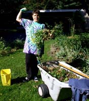 Robin whipping the Moon Garden into shape! Susan Shie 2002.