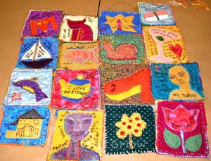 Class samplers in progress.�Susan Shie 2002.