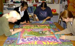 Island Press Print Quilt #1 being sewn together. Susan Shie 2002.