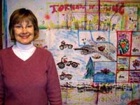 Terry with her airbrush painting.Susan Shie 2003.