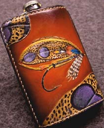 One of Jimmy's new leather flasks.Susan Shie 2003.