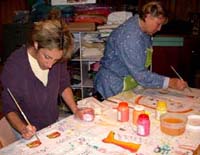 Jacqui and Sharon painting. Susan Shie 2003.