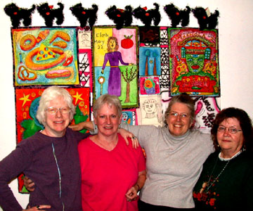 Camp students and fake quilt. Susan Shie 2004.