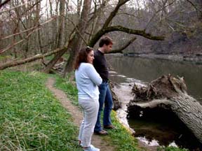 Gretchen and Mike walking by the Rocky River.Susan Shie 2004.
