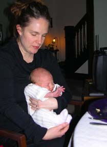 Gretchen and Eva at Thanksgiving Dinner.Susan Shie 2004.
